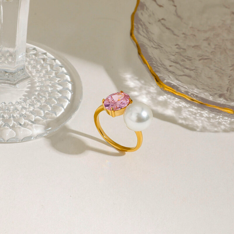 Elegant 18K Gold Zircon & Pearl Ring for Women – Romantic Party Jewelry - Image 5