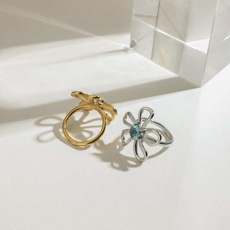 Gold-Plated Stainless Steel Flower Ring with Colorful Zircon Inlay - Image 7