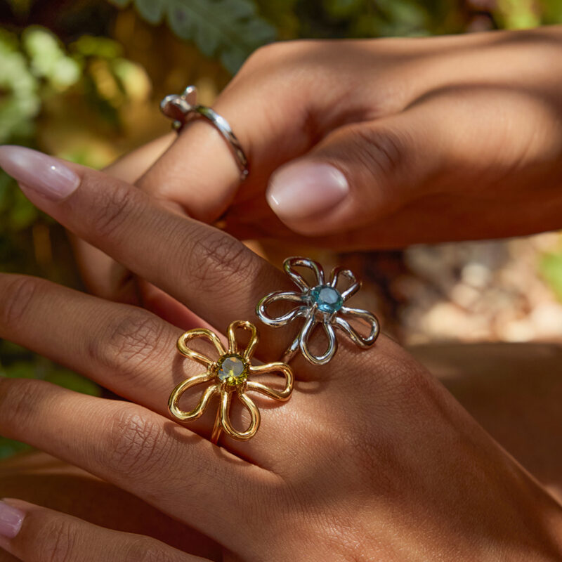Gold-Plated Stainless Steel Flower Ring with Colorful Zircon Inlay - Image 3