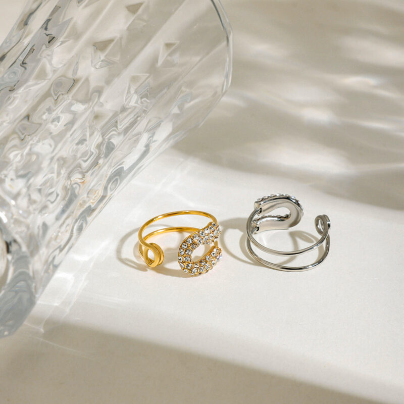 Elegant Rhinestone Paper Clip Open Ring - Image 3