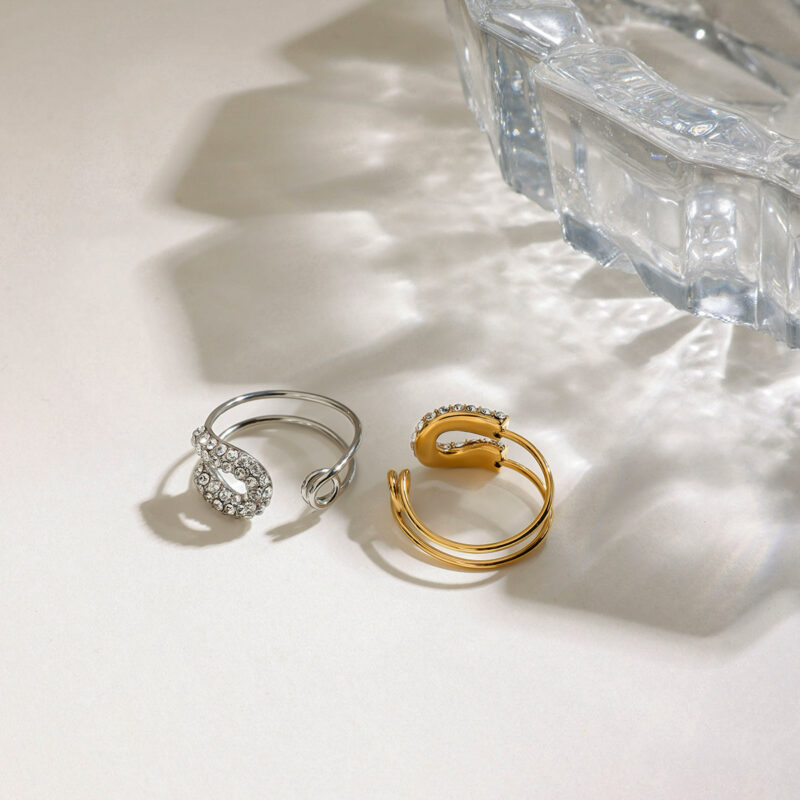 Elegant Rhinestone Paper Clip Open Ring - Image 4
