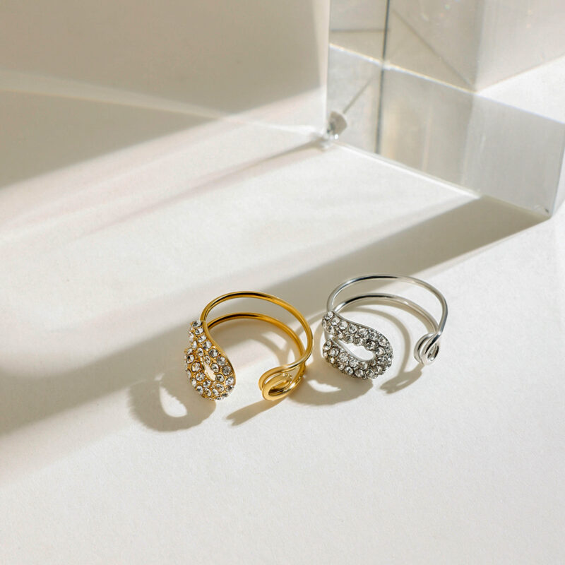 Elegant Rhinestone Paper Clip Open Ring - Image 2