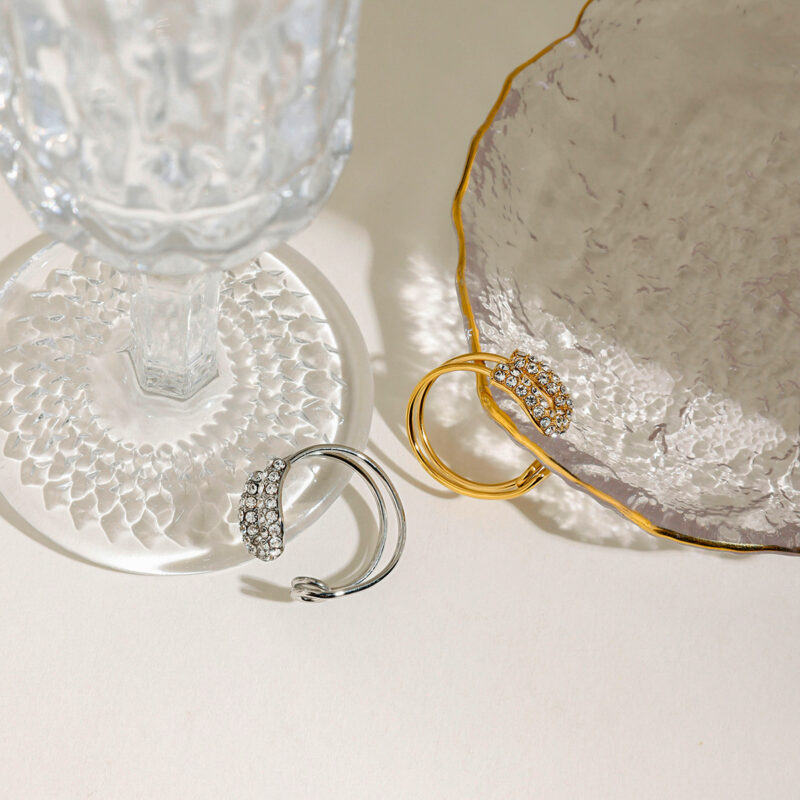 Elegant Rhinestone Paper Clip Open Ring - Image 5