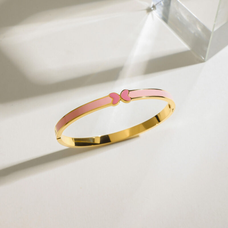 Elegant Pink Stainless Steel Bow Bangle - Image 5