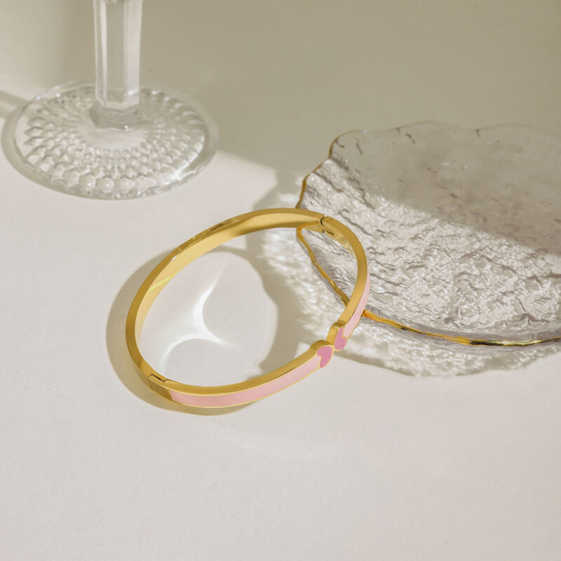 Elegant Pink Stainless Steel Bow Bangle - Image 7