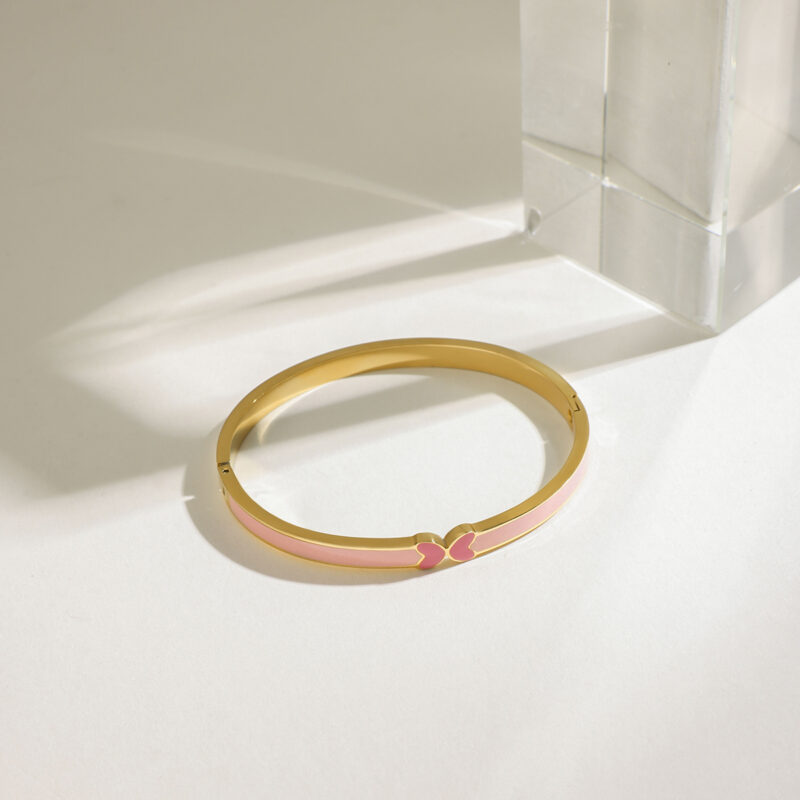 Elegant Pink Stainless Steel Bow Bangle - Image 6