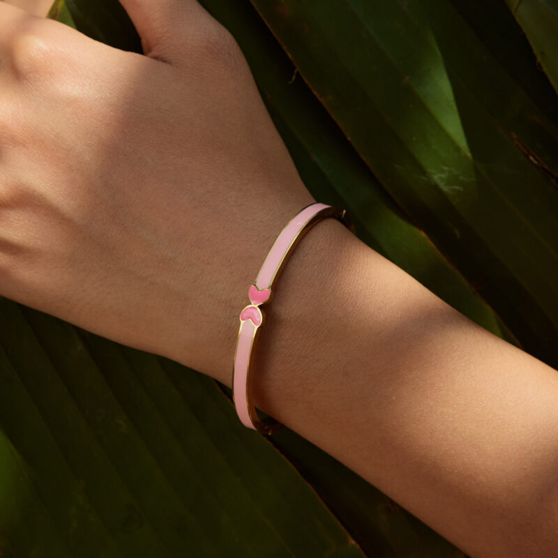 Elegant Pink Stainless Steel Bow Bangle