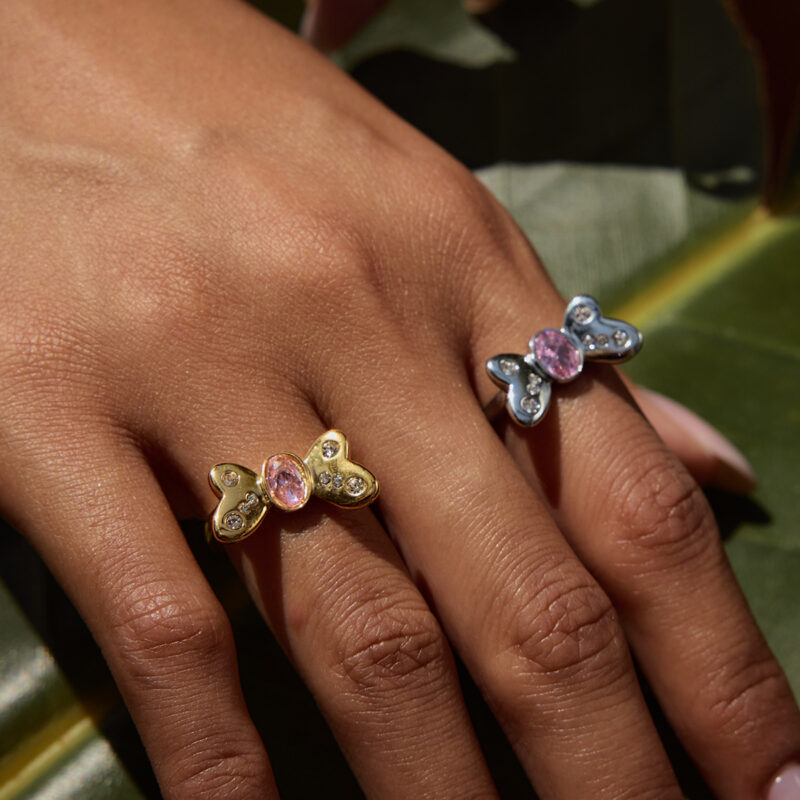 Sweet Pink Zircon Bow Open Ring 18K Gold-Plated Stainless Steel Jewelry - Image 4