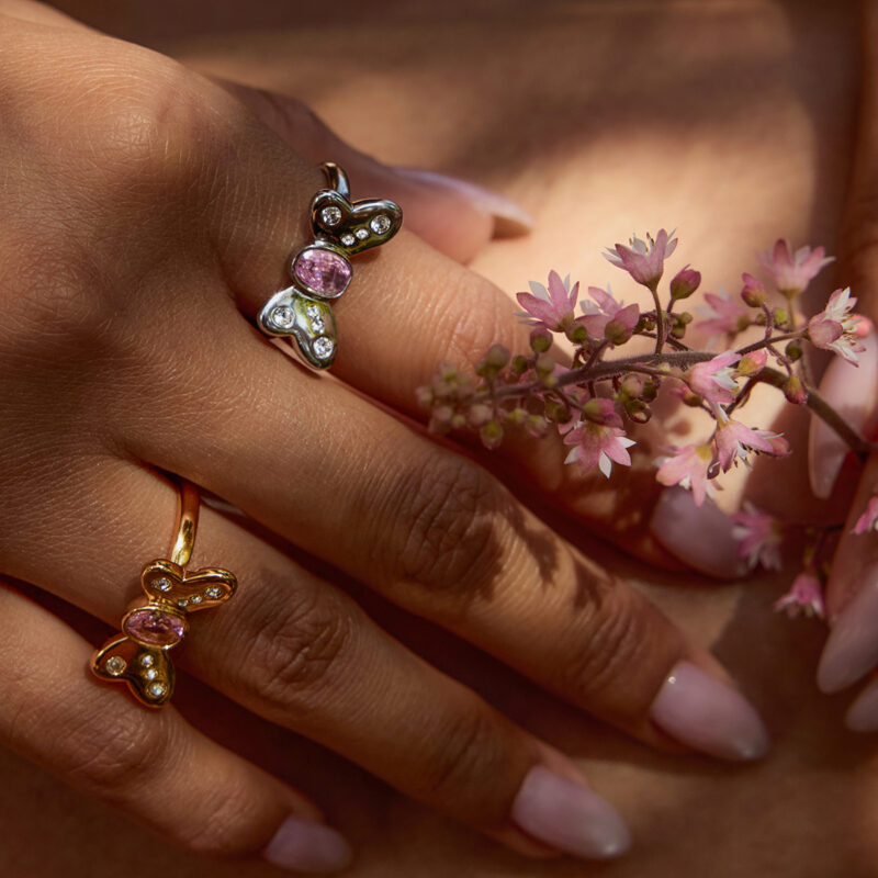 Sweet Pink Zircon Bow Open Ring 18K Gold-Plated Stainless Steel Jewelry - Image 3