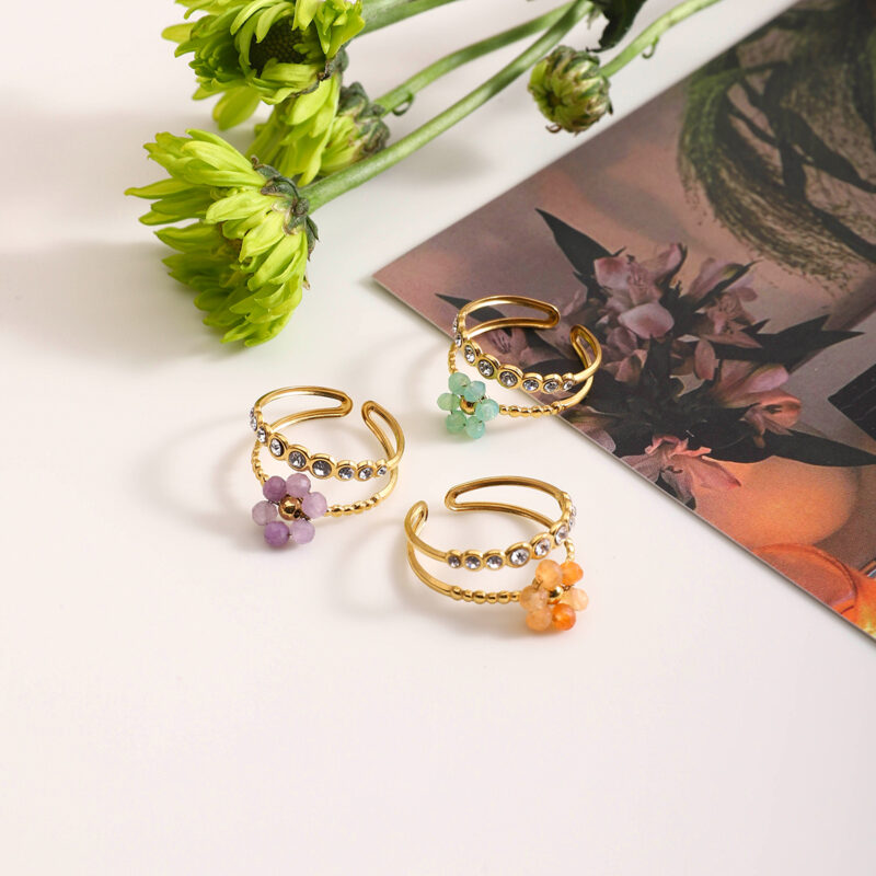 Colorful Crystal Flower Double Layer Open Ring - Image 7