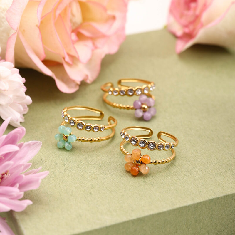 Colorful Crystal Flower Double Layer Open Ring - Image 5