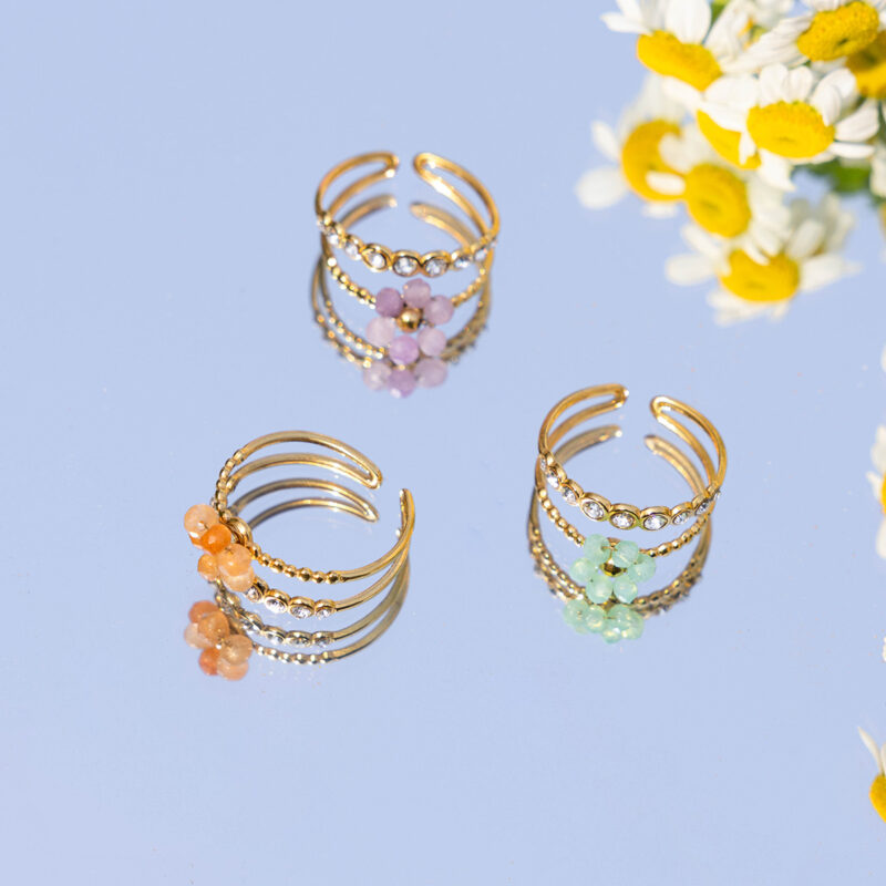 Colorful Crystal Flower Double Layer Open Ring - Image 6