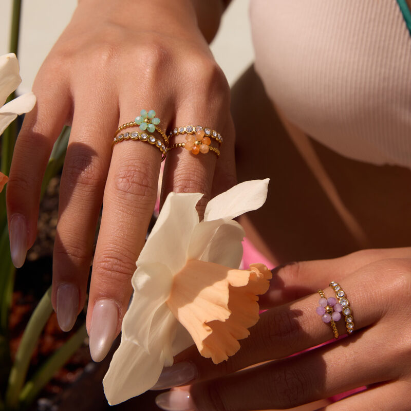 Colorful Crystal Flower Double Layer Open Ring - Image 4