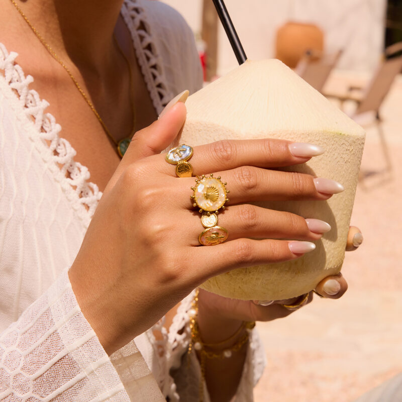 18K Gold Plated Shell Drop Open Ring – Waterproof Boho Statement Jewelry - Image 2