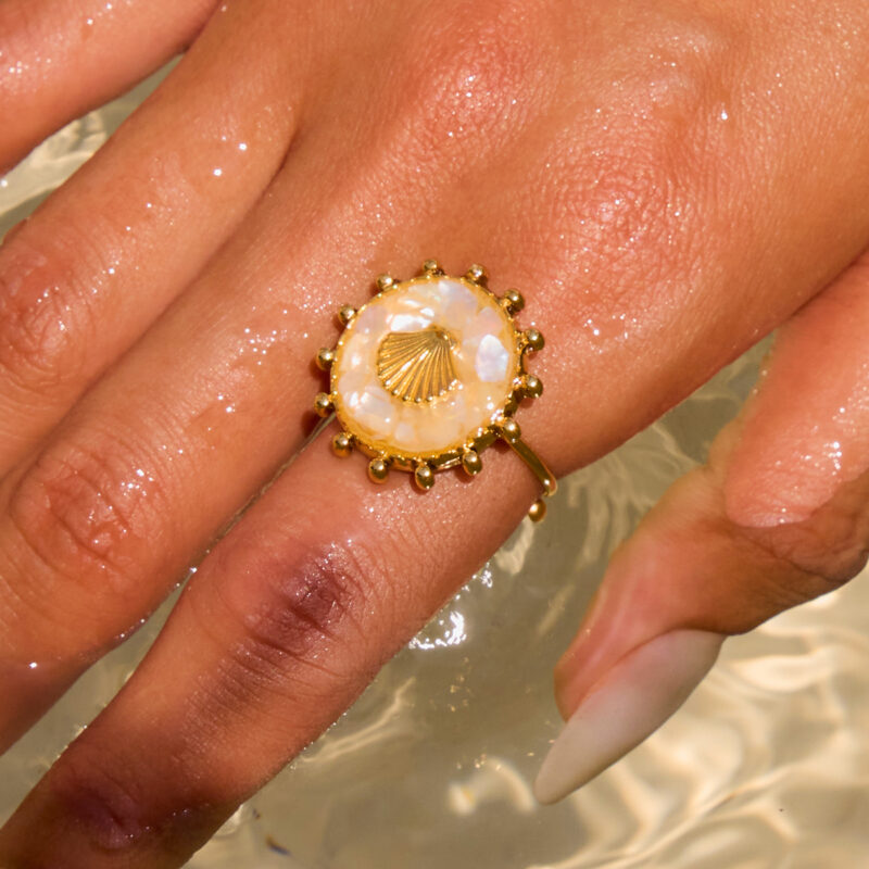 18K Gold Plated Shell Drop Open Ring – Waterproof Boho Statement Jewelry - Image 4