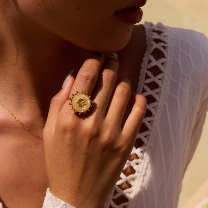 18K Gold Plated Shell Drop Open Ring – Waterproof Boho Statement Jewelry - Image 3