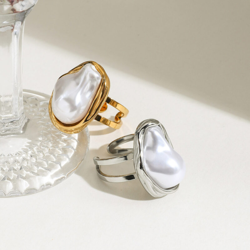 Elegant Baroque Pearl Open Ring with 18K Gold Plating for Women - Image 3
