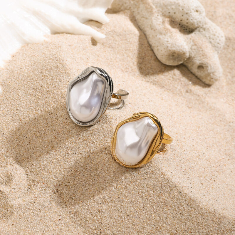 Elegant Baroque Pearl Open Ring with 18K Gold Plating for Women - Image 4