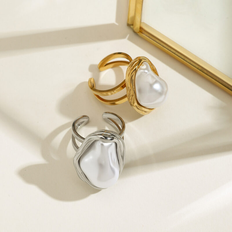 Elegant Baroque Pearl Open Ring with 18K Gold Plating for Women - Image 5