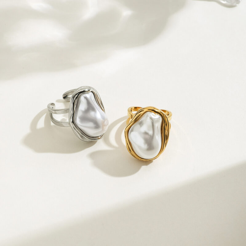 Elegant Baroque Pearl Open Ring with 18K Gold Plating for Women - Image 6