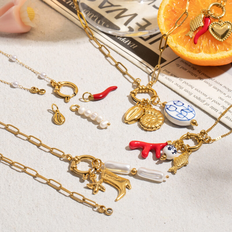 18K Gold Multi-Charm Detachable Pendant Necklace – Waterproof Stainless Steel - Image 6