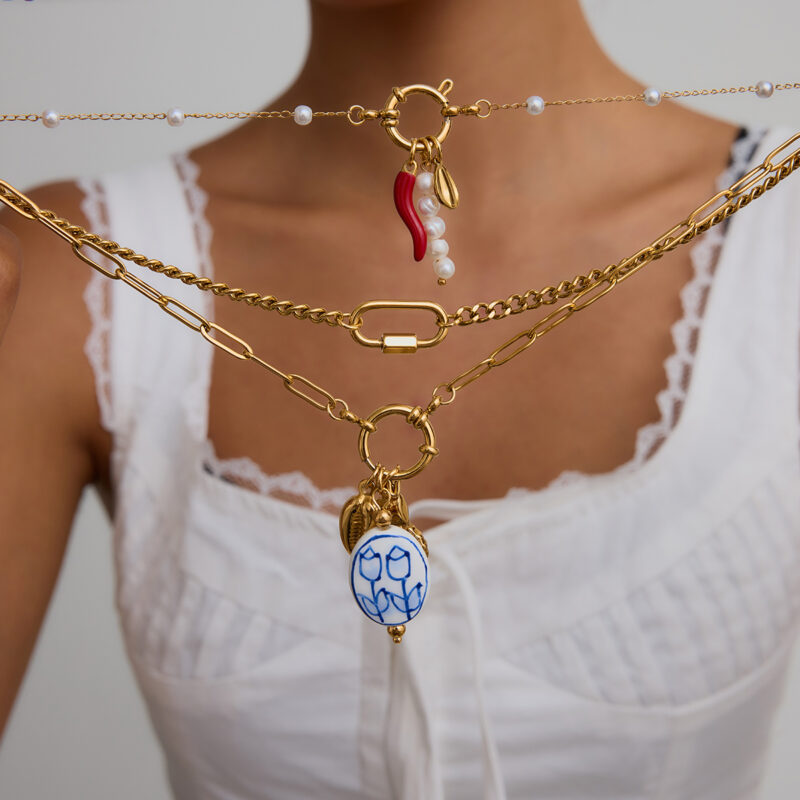 18K Gold Multi-Charm Detachable Pendant Necklace – Waterproof Stainless Steel - Image 3