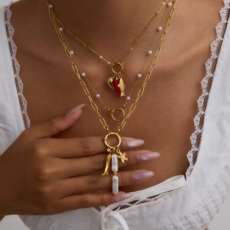 18K Gold Multi-Charm Detachable Pendant Necklace – Waterproof Stainless Steel - Image 4