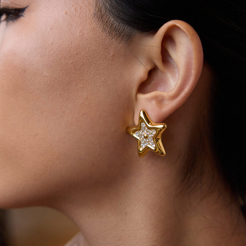 18K Gold-Plated Star Earrings for Women – Waterproof Stainless Steel Studs - Image 2