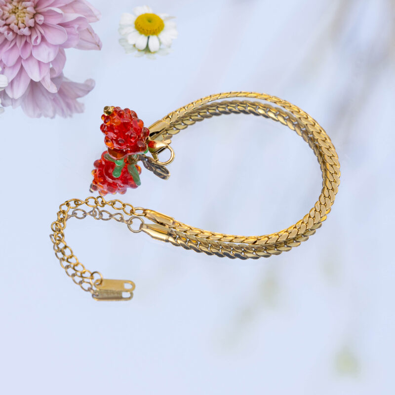 Sweet Grape Pendant Bracelet – 18K Gold-Plated Waterproof Chain for Women - Image 6