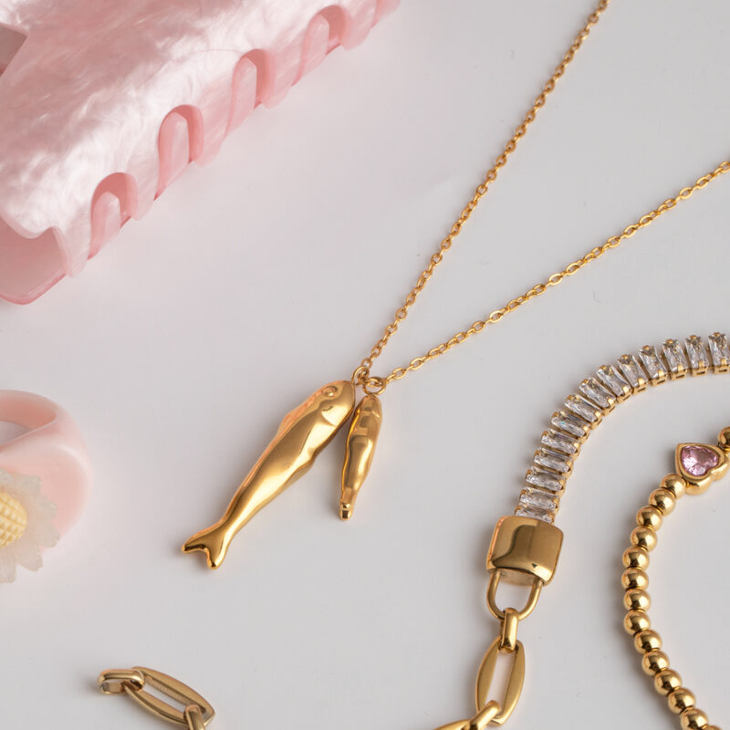 18K Gold Plated Stainless Steel Fish Pendant Necklace - Image 5