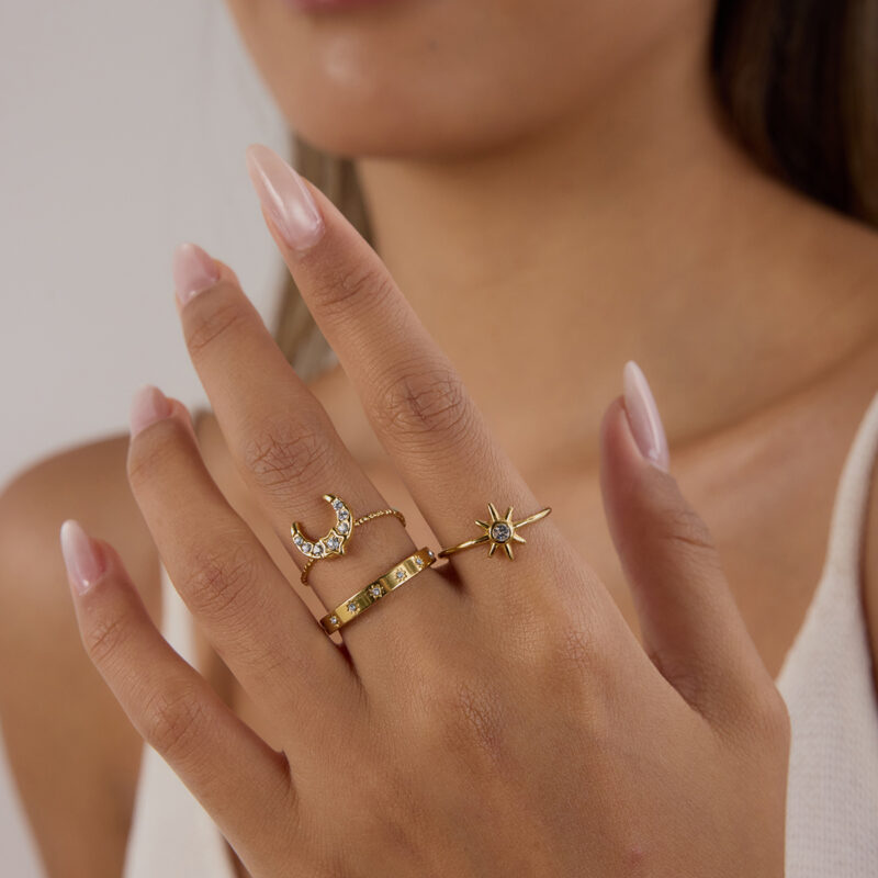 3-Piece Gold Star & Moon Stacking Rings Set - Image 3