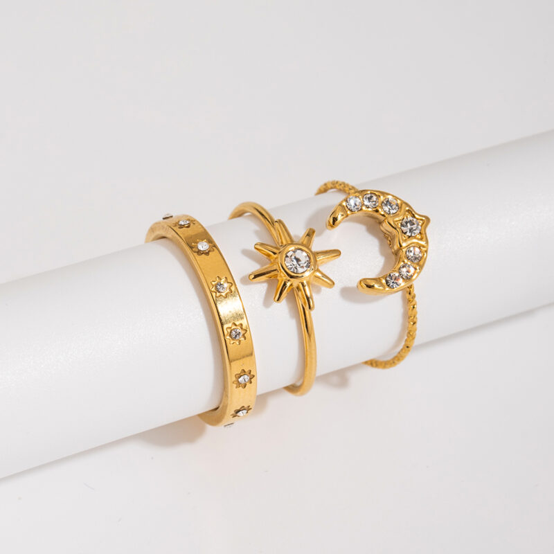 3-Piece Gold Star & Moon Stacking Rings Set - Image 5