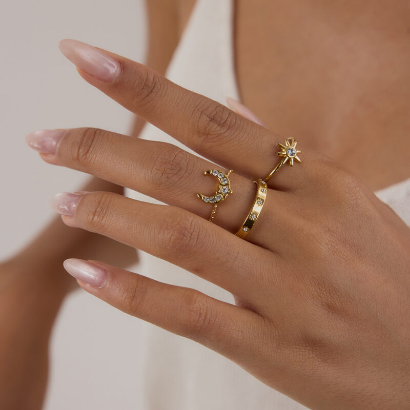 3-Piece Gold Star & Moon Stacking Rings Set - Image 4
