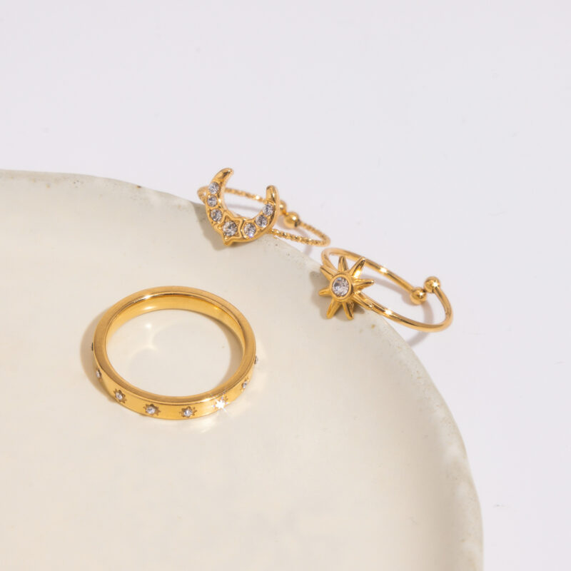 3-Piece Gold Star & Moon Stacking Rings Set - Image 7