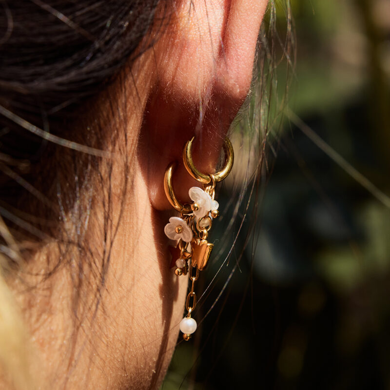 Sweet Pearl Flower Tassel Earrings with 18K Gold-Plated Butterfly Star Charms - Image 3
