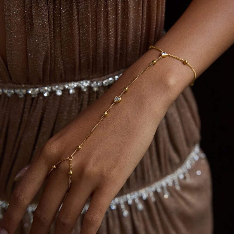 Elegant 18K Gold Heart Zircon Finger Bracelet for Women - Image 2