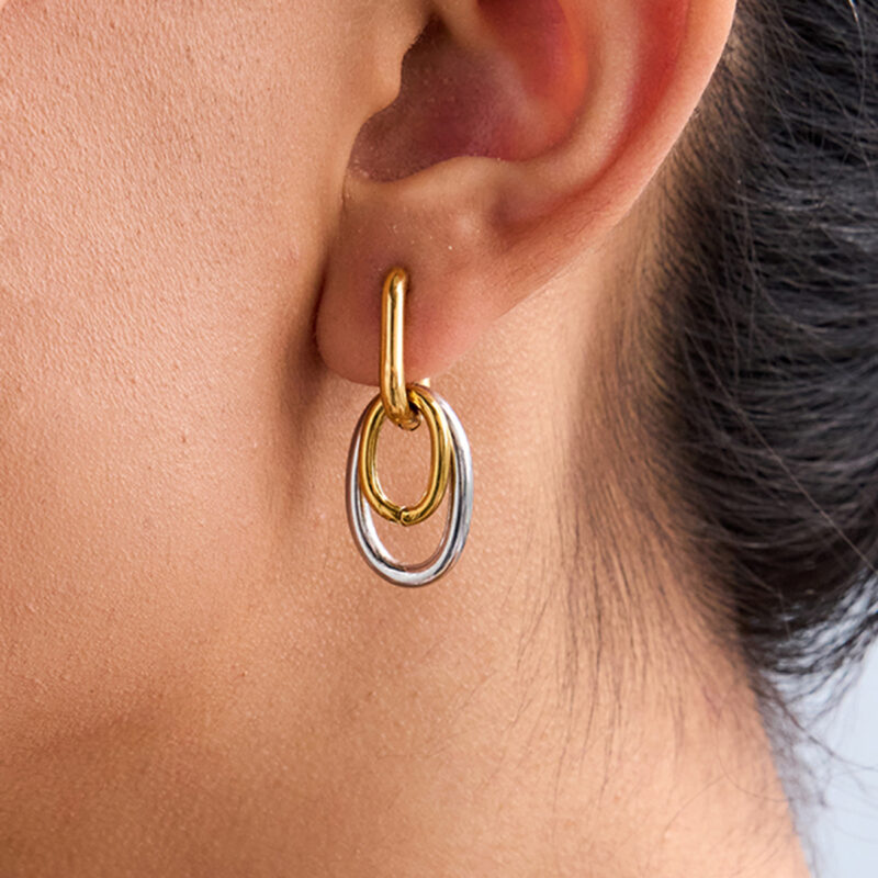 Geometric Double Ring U-Shaped Drop Earrings