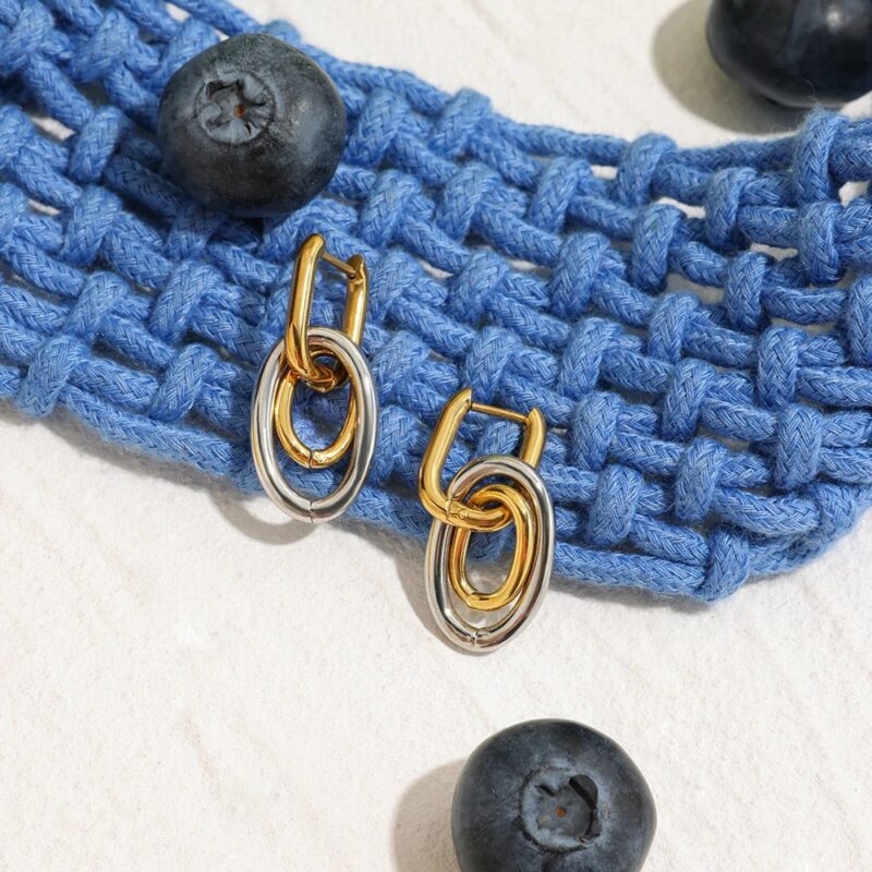 Geometric Double Ring U-Shaped Drop Earrings - Image 3
