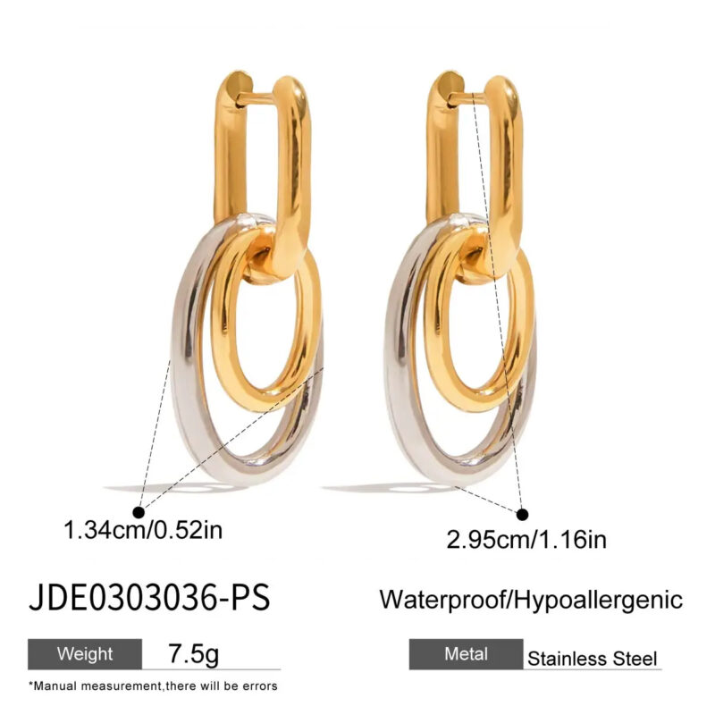 Geometric Double Ring U-Shaped Drop Earrings - Image 6
