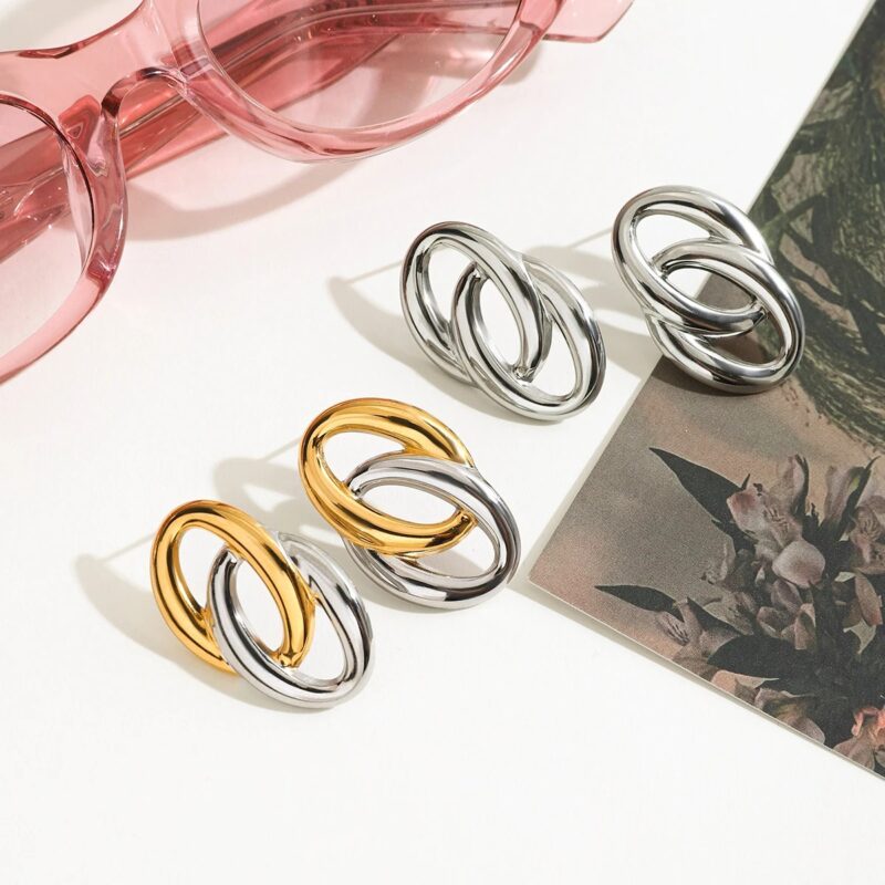 Minimalist Geometric O-Shaped Gold Stainless Steel Stud Earrings for Women - Image 3
