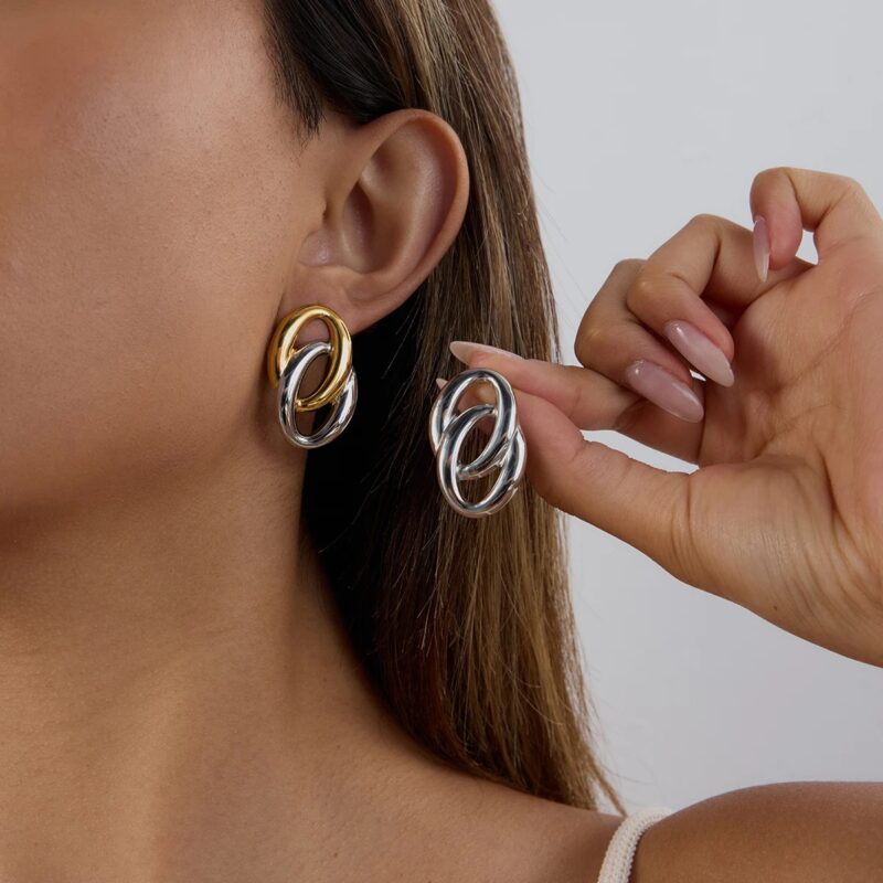 Minimalist Geometric O-Shaped Gold Stainless Steel Stud Earrings for Women - Image 2