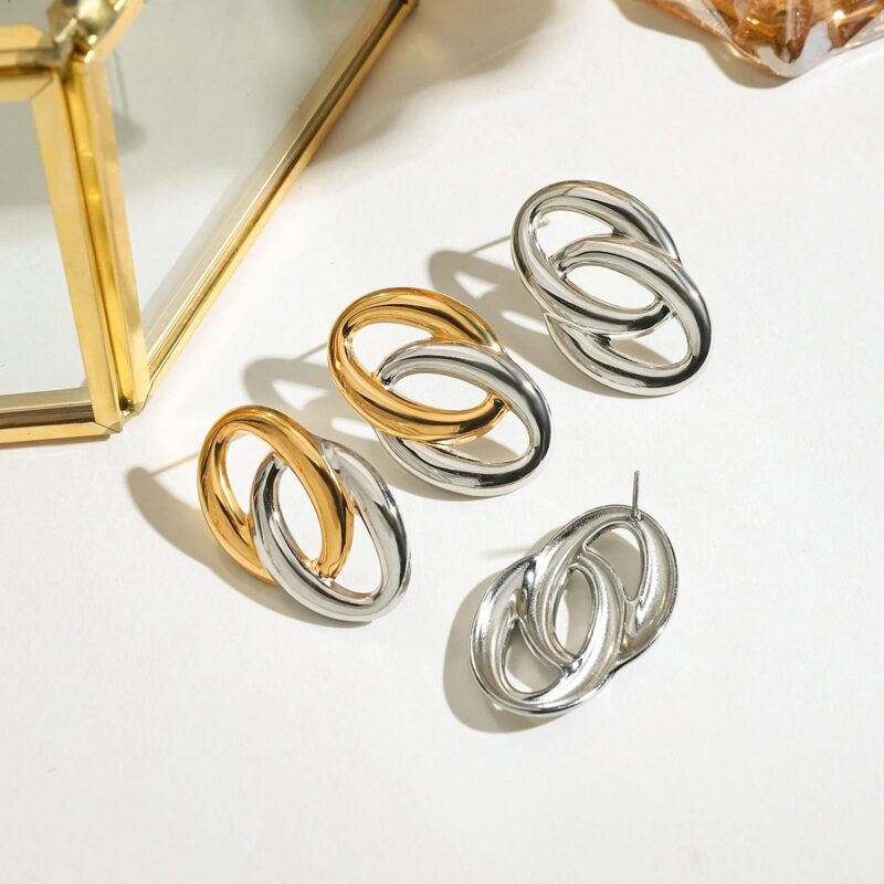 Minimalist Geometric O-Shaped Gold Stainless Steel Stud Earrings for Women - Image 5