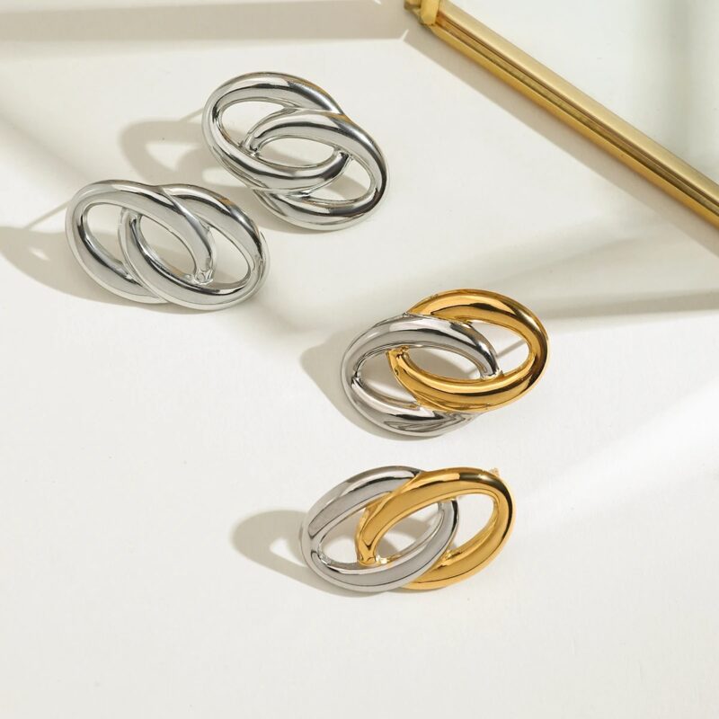 Minimalist Geometric O-Shaped Gold Stainless Steel Stud Earrings for Women - Image 6