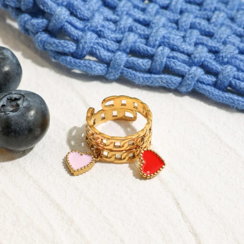 18K Gold-Plated Stainless Steel Heart & Palm Open Ring for Women - Image 2