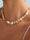 18K Gold Irregular Natural Stone Shell Beaded Choker Necklace for Women