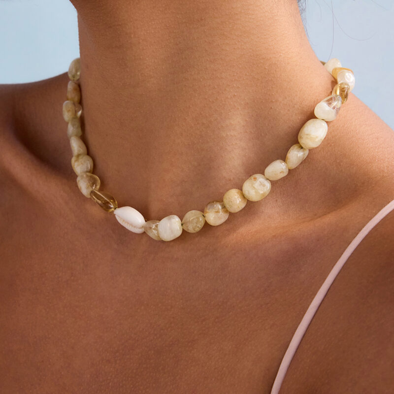 18K Gold Irregular Natural Stone Shell Beaded Choker Necklace for Women