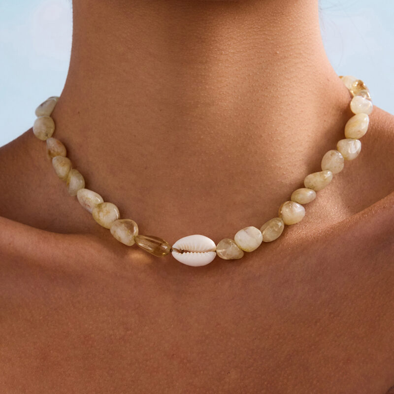 18K Gold Irregular Natural Stone Shell Beaded Choker Necklace for Women - Image 7