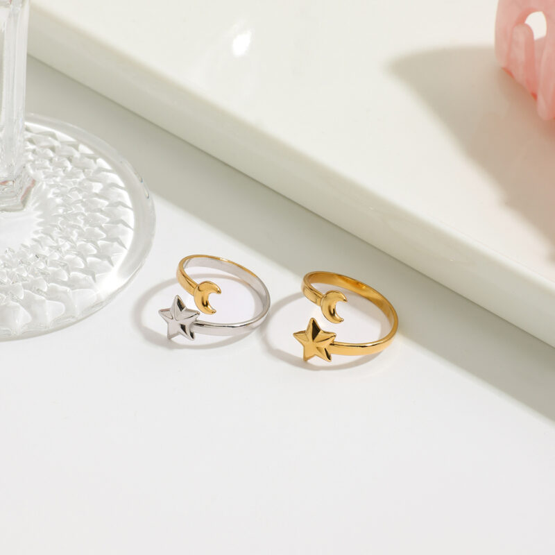 18K Gold Plated Star and Moon Open Ring - Image 5