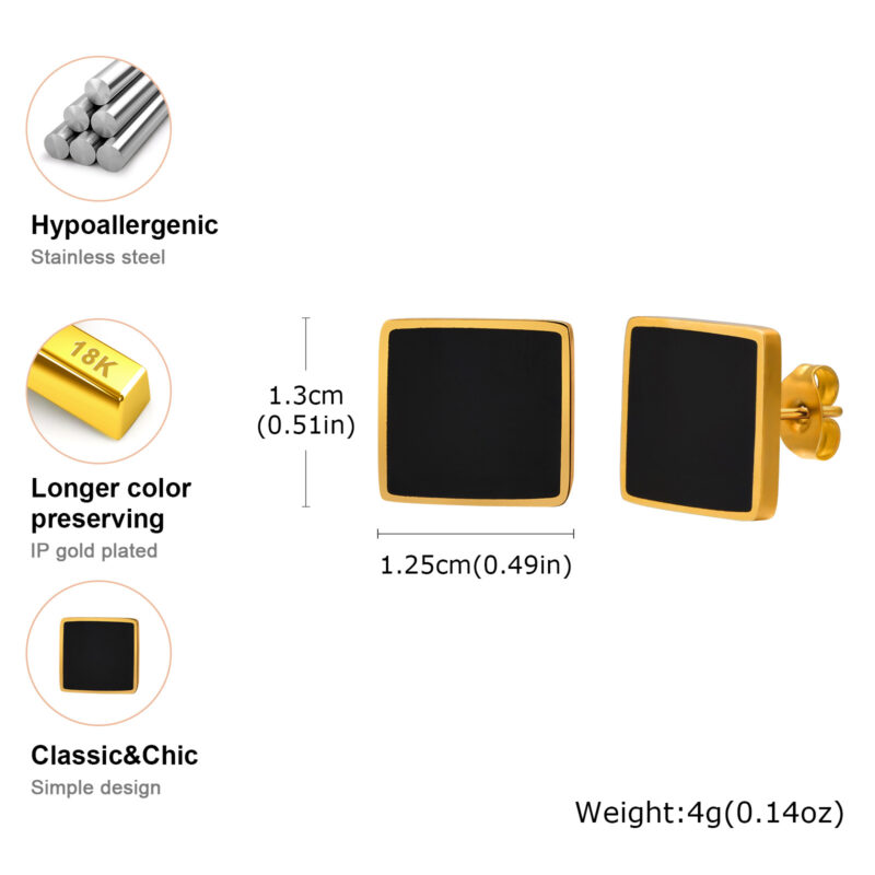 Black Square Stud Earrings for Men and Boys - Image 3