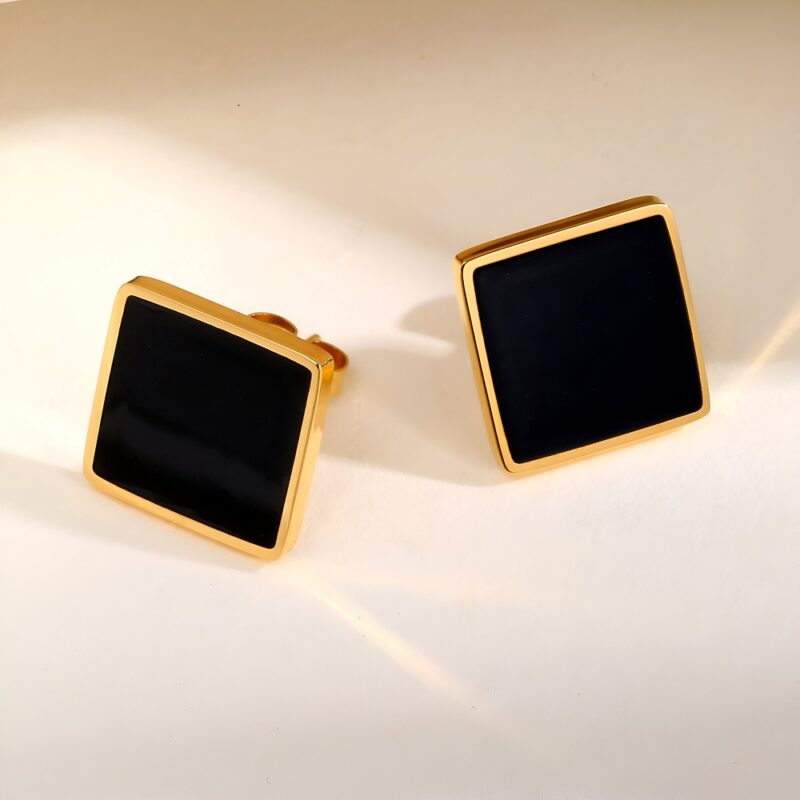Black Square Stud Earrings for Men and Boys - Image 2